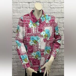 SUSAN GRAVER MULTI COLOR FLORAL PRINT LONG SLEEVE TOP SIZE 10